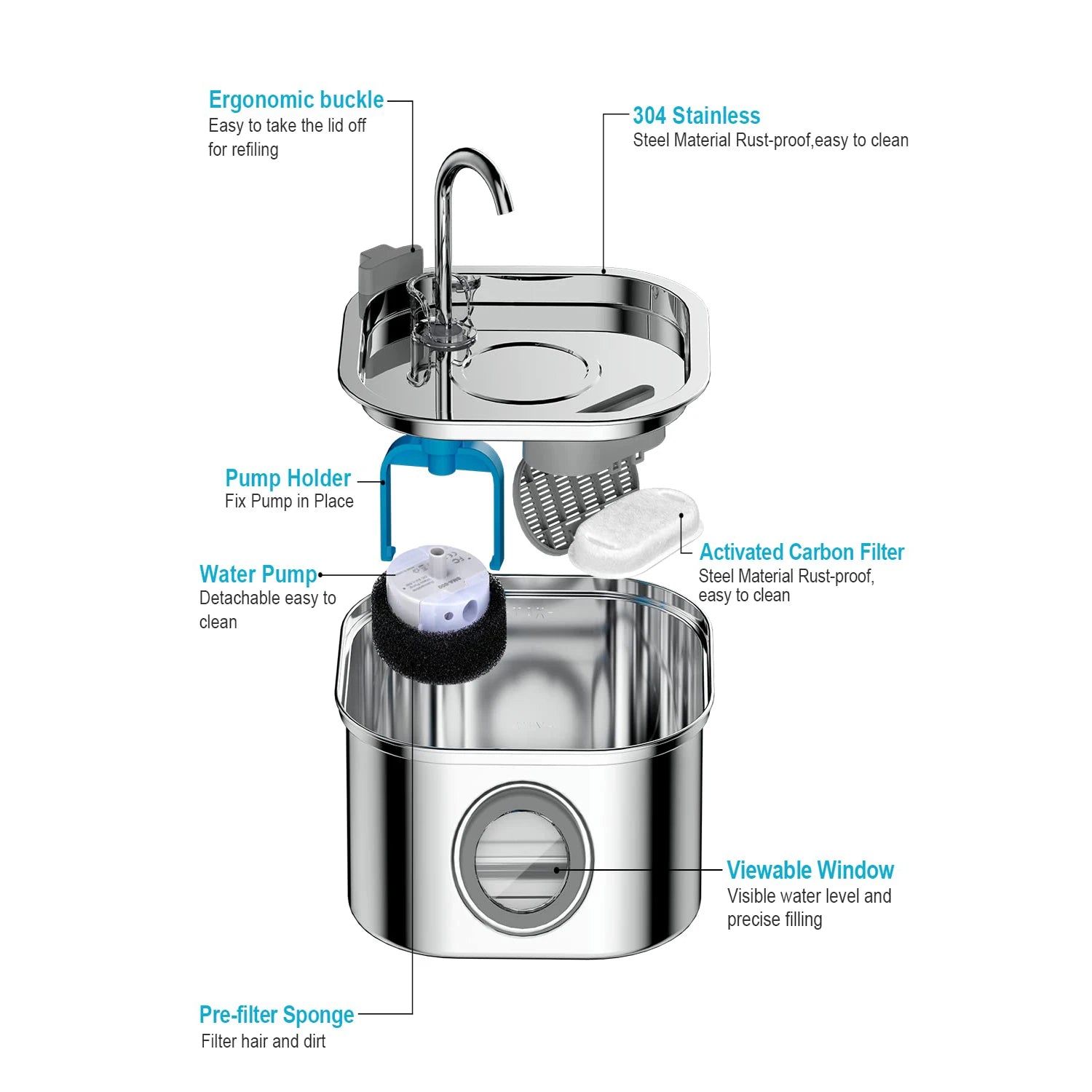 AquaFlow™ Stainless Pet Fountain